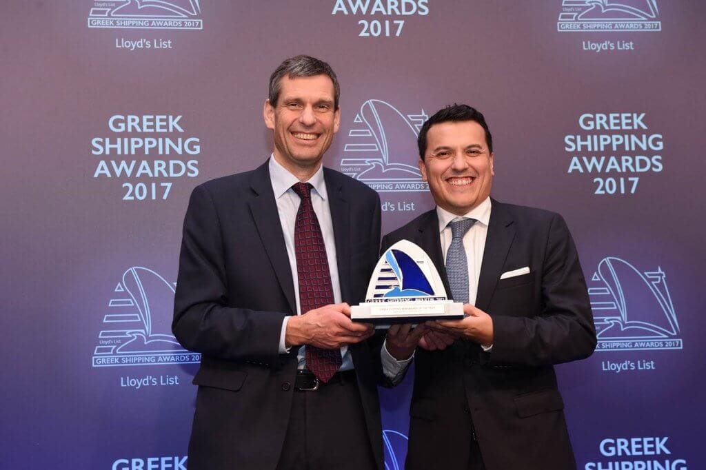 Carlos Pena accepts the Greek Shipping Newsmaker of the year award on Mr. Radziwill's behalf